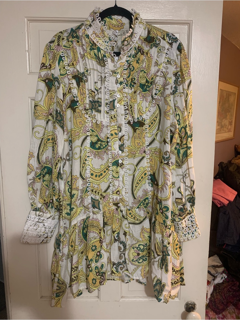 NWT Boho Floral Lace Linen Dress Puff Sleeve Flowy Party Casual Summer Mini Xl
